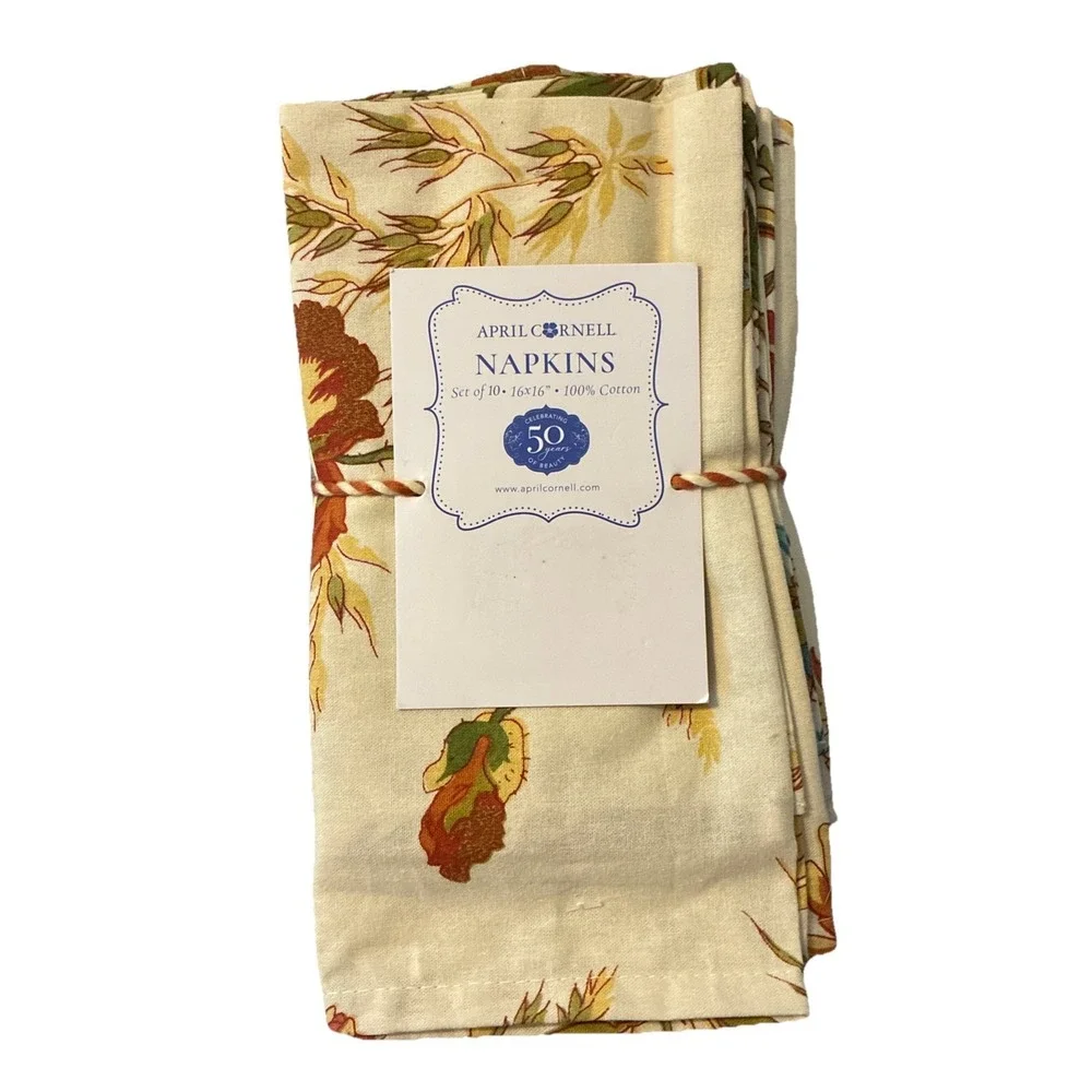 April Cornell Floral Napkins Set of 10 16"X16" Blue Rust Gold Fall Autumn NWT - Picture 1 of 5